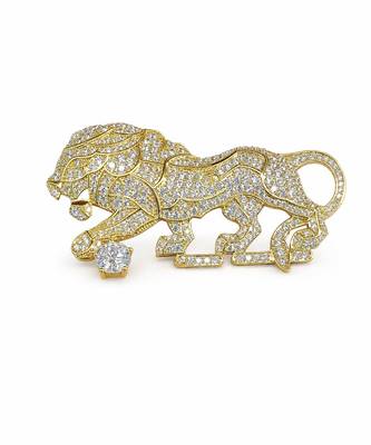 Gold plated zircon lion motif brooch 2
