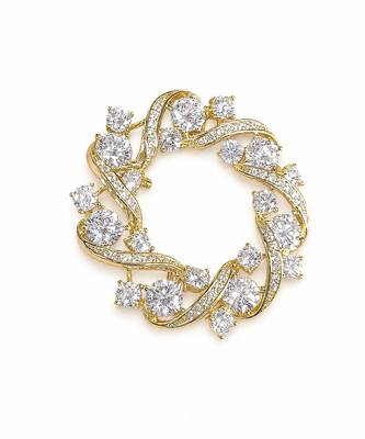 Gold plated circular swirl zircon brooch 2