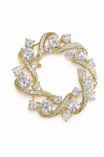 Gold plated circular swirl zircon brooch