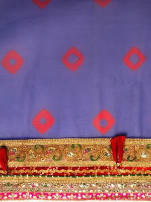 Blue blue & red bandhani beads and stones half and half bandhani saree 4