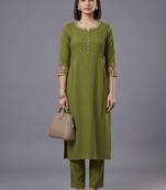 women ethnic motifs embroidered regular thread work kurta with trousers