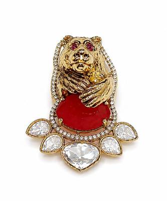 Gold plated stone bear motif brooch 2