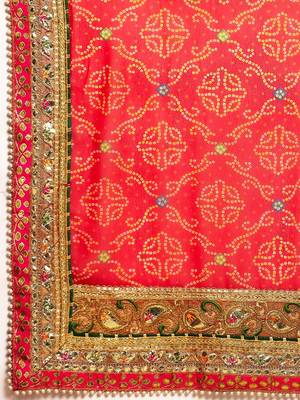 Blue blue & red bandhani beads and stones half and half bandhani saree 5