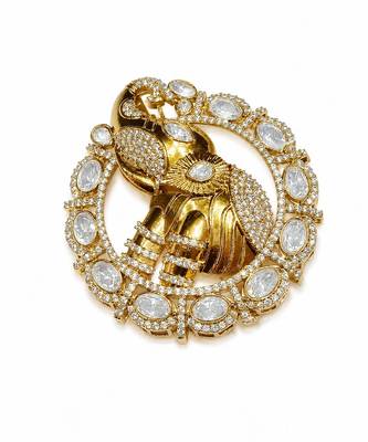 Gold plated zircon elephant motif brooch 2