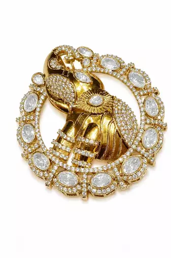 Gold plated zircon elephant motif brooch
