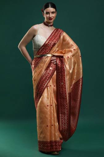 orange woven design zari banarasi saree