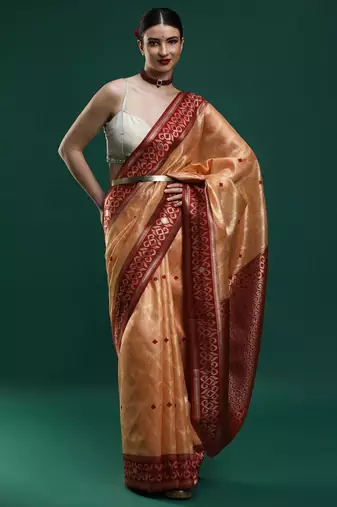 orange woven design zari banarasi saree