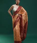 orange woven design zari banarasi saree