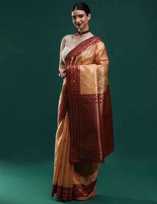 orange woven design zari banarasi saree 2