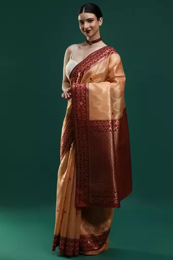 orange woven design zari banarasi saree