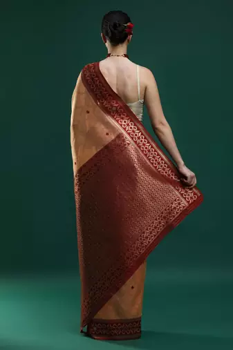 orange woven design zari banarasi saree