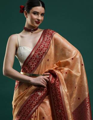 orange woven design zari banarasi saree 4