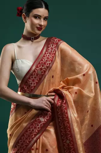 orange woven design zari banarasi saree