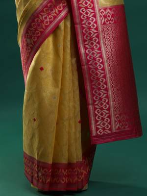 yellow ethnic motif woven design zari banarasi saree 5