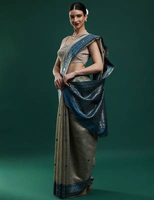 grey women woven design zari art silk banarasi saree 2