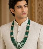 Gold plated layered green beaded kundan groom mala necklace