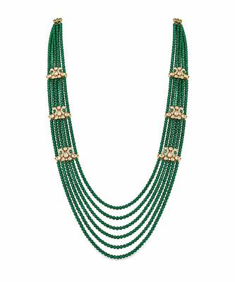 Gold plated layered green beaded kundan groom mala necklace 2
