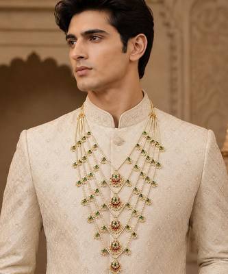Gold plated layered pearl kundan groom mala necklace 1