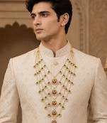 Gold plated layered pearl kundan groom mala necklace