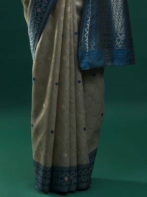 grey women woven design zari art silk banarasi saree 5