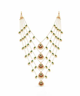 Gold plated layered pearl kundan groom mala necklace 2