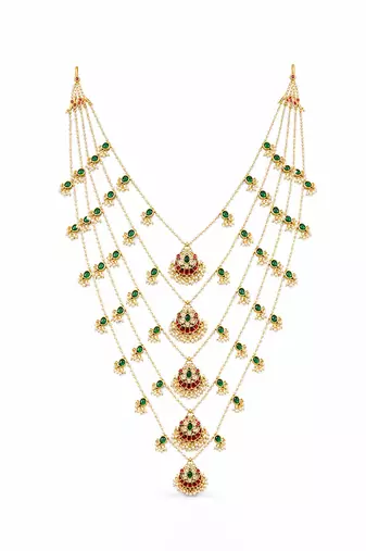 Gold plated layered pearl kundan groom mala necklace