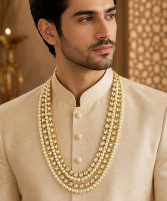 Gold plated multi layered pearl groom mala necklace 1