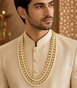 Gold plated multi layered pearl groom mala necklace