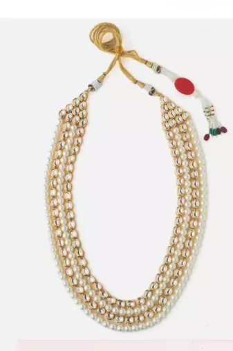 Gold plated multi layered pearl groom mala necklace