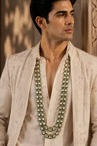 Double layered green kundan necklace