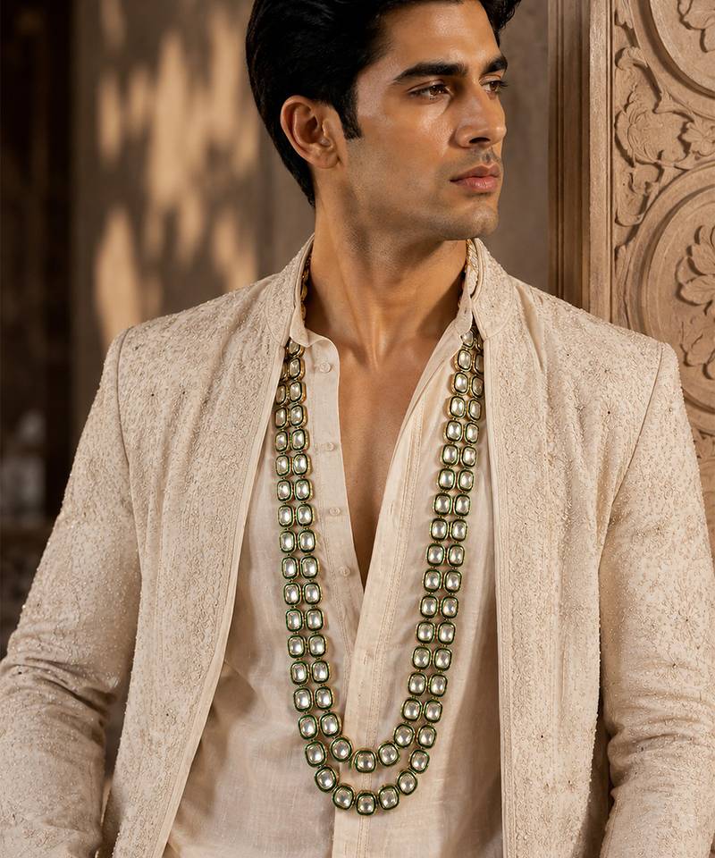 Double layered green kundan necklace