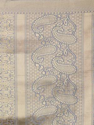 grey grey & pink woven design zari silk blend half and half banarasi saree 4