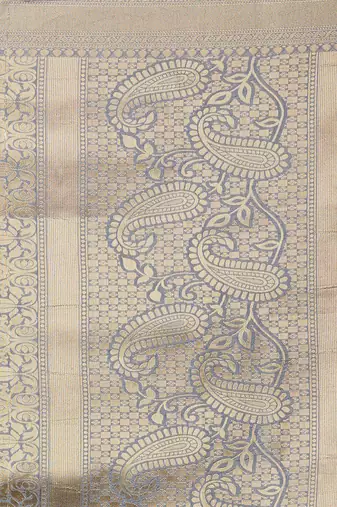 grey grey & pink woven design zari silk blend half and half banarasi saree
