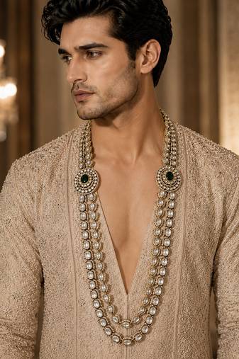 Gold plated double layered kundan necklace
