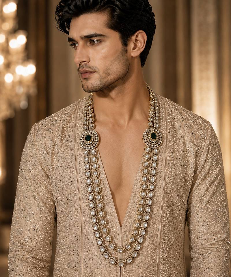 Gold plated double layered kundan necklace