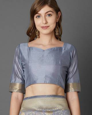 grey grey & pink woven design zari silk blend half and half banarasi saree 5