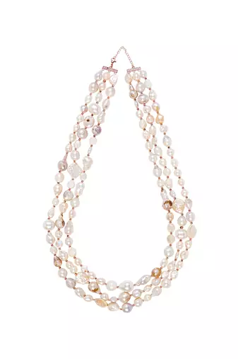 Gold plated layered pearl kundan mala necklace