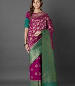 magenta magenta & green ethnic motifs zari silk blend saree