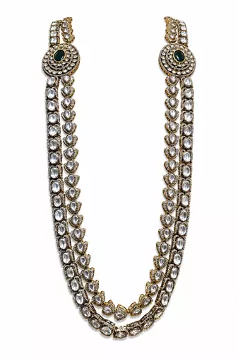 Gold plated double layered kundan necklace