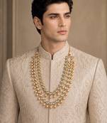 Gold plated double layered pearl kundan mala necklace