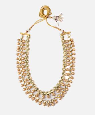 Gold plated double layered pearl kundan mala necklace 2