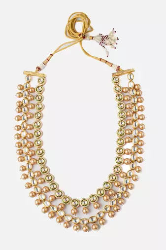 Gold plated double layered pearl kundan mala necklace