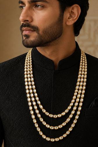 Gold plated classic layered kundan mala necklace