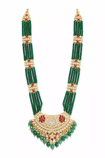 Emerald green beaded kundan statement necklace
