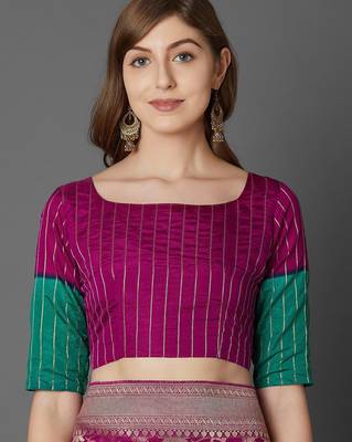 magenta magenta & green ethnic motifs zari silk blend saree 5