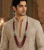Multi layered ruby red beaded kundan groom mala necklace
