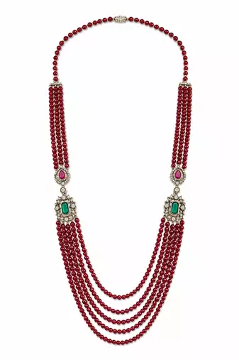 Multi layered ruby red beaded kundan groom mala necklace