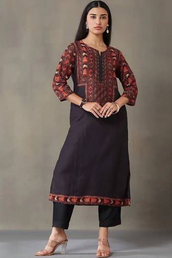 women ethnic motifs printed regular kurta with trousers