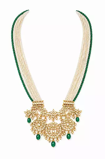 Green beaded kundan pendant necklace