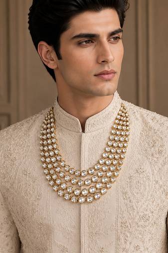 Gold plated layered kundan groom mala necklace